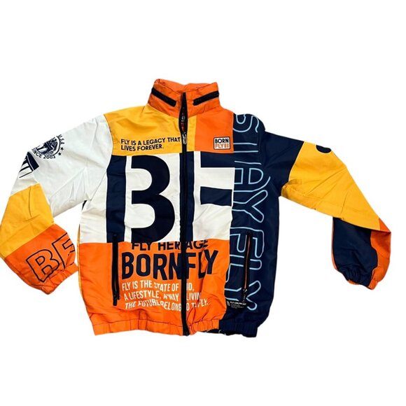 (25117) Born Fly Heritage Men's Windbreaker Orange, White & Blue Zippered Hood - Picture 1 of 6